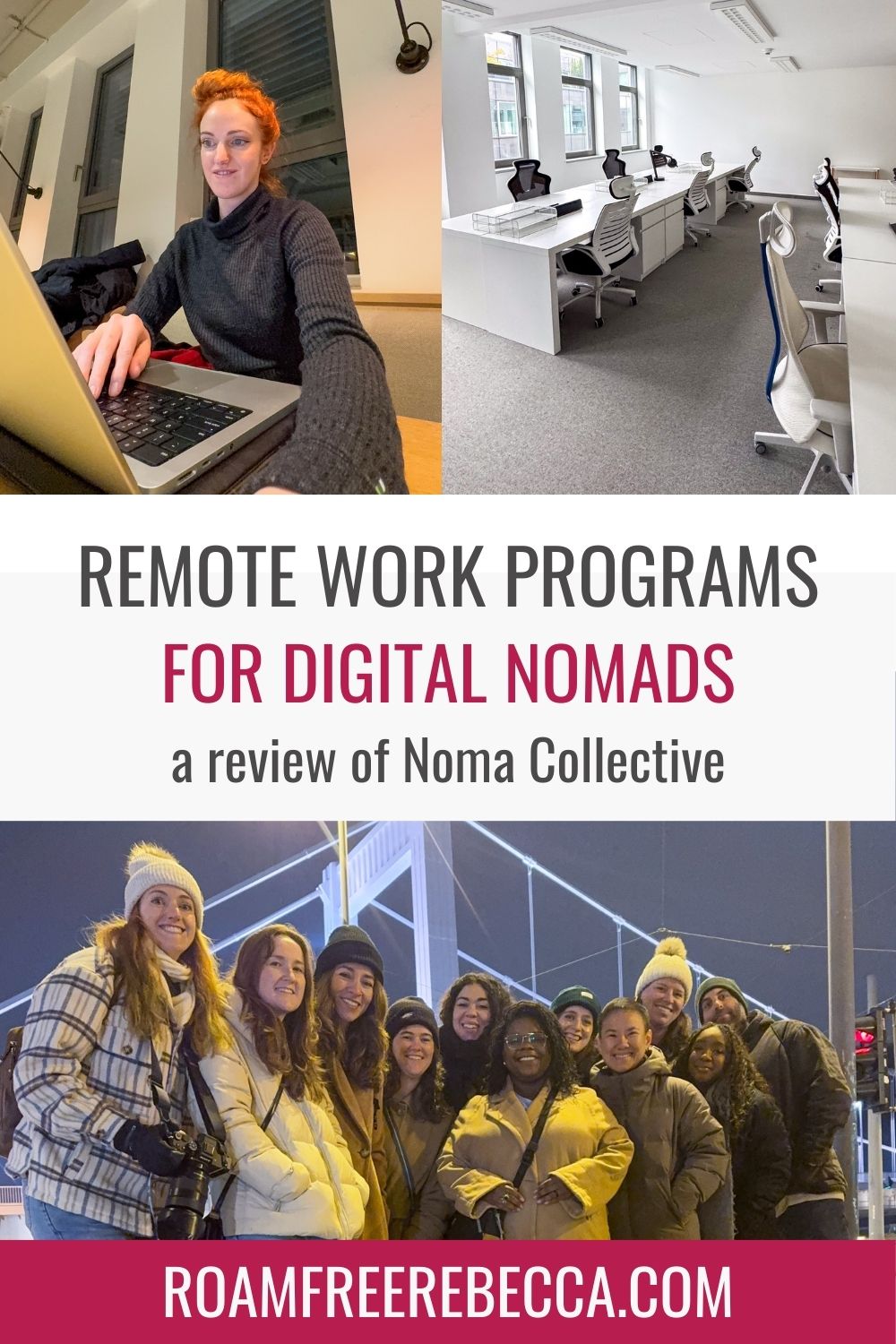 roamfreerebecca-noma-collective-review-remote-work-programs-2 Text reads "15 essential tips for international travel: do these before traveling" over two images. The top image is of a street in Quito Ecuador, and the bottom image is a man at an airport looking at flight arrival signs.