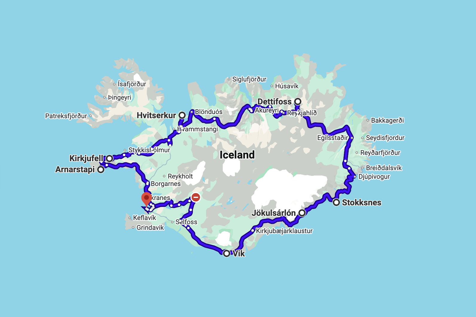roamfreerebecca-10-day-iceland-ring-road-itinerary-google-map
