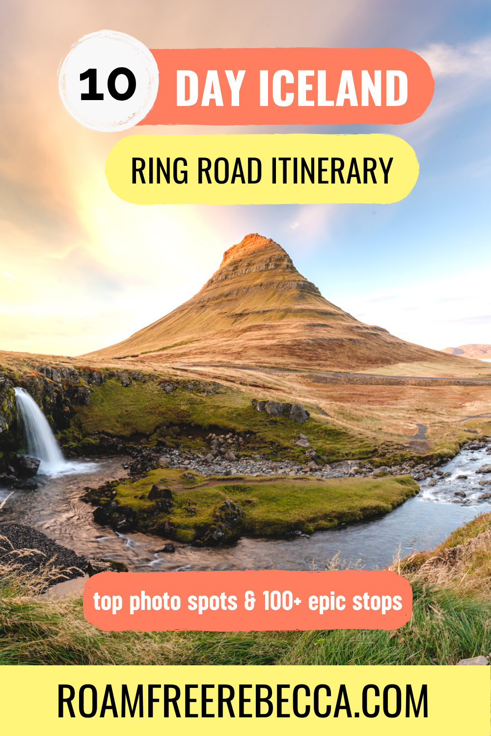 roamfreerebecca-10-day-iceland-ring-road-itinerary-www.roamfreerebecca.com-1 Text reads "15 essential tips for international travel: do these before traveling" over two images. The top image is of a street in Quito Ecuador, and the bottom image is a man at an airport looking at flight arrival signs.