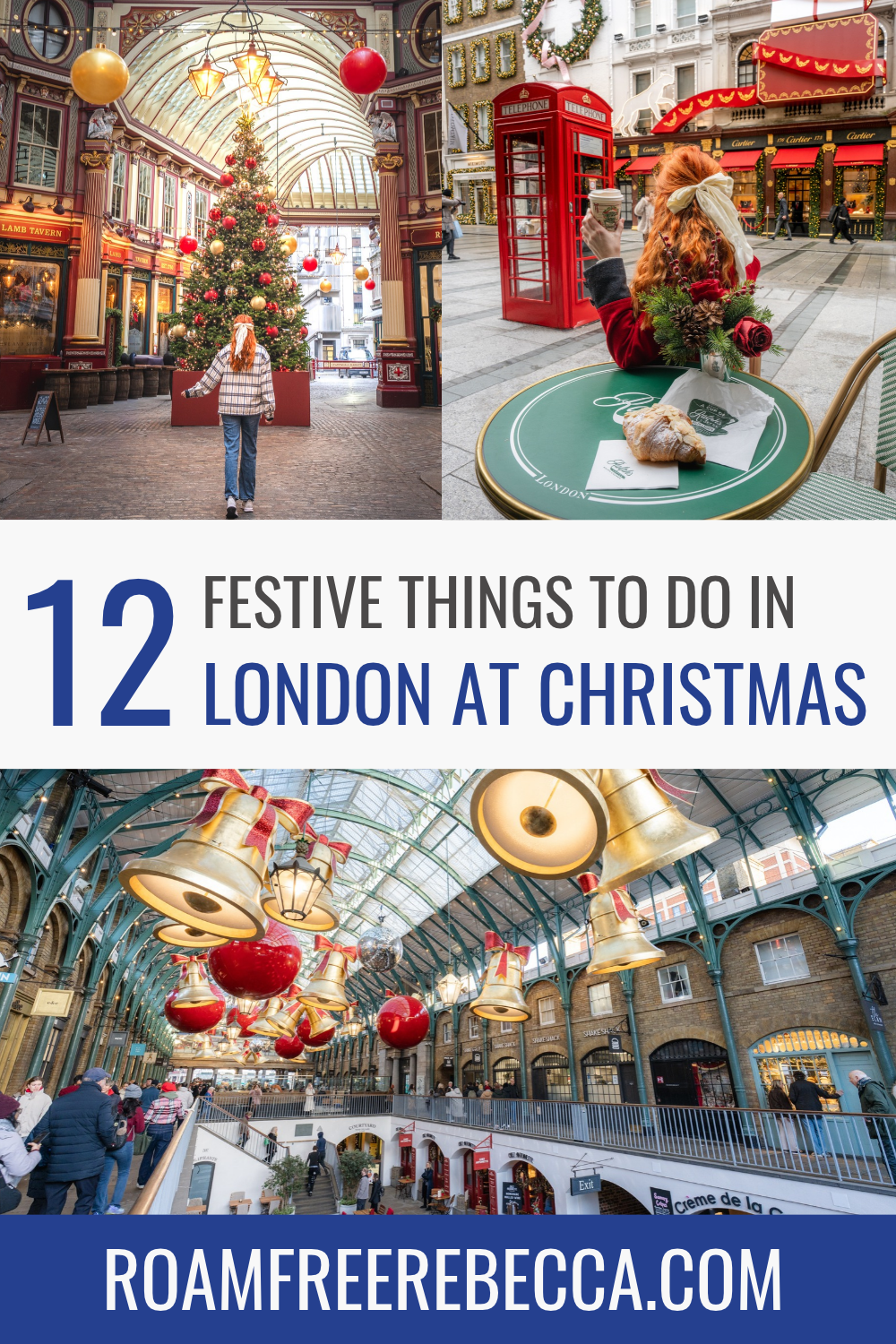 things-to-do-london-christmas-www.roamfreerebecca.com 2 Text reads "15 essential tips for international travel: do these before traveling" over two images. The top image is of a street in Quito Ecuador, and the bottom image is a man at an airport looking at flight arrival signs.